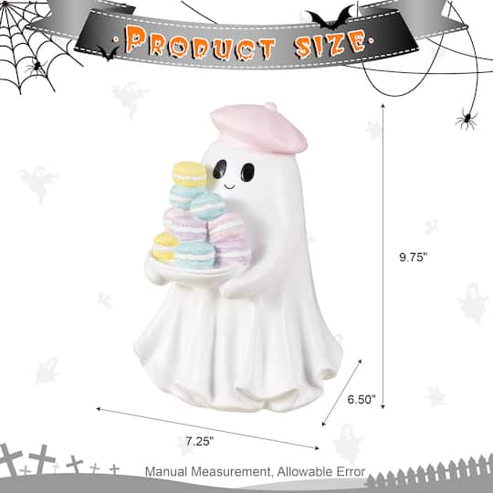 Glitzhome® 9.75" Halloween Polyresin Ghost with Macarons Table Decor